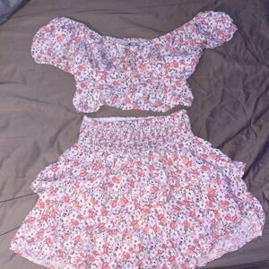 Hollister Floral Off-Shoulder Top and Skirt Set